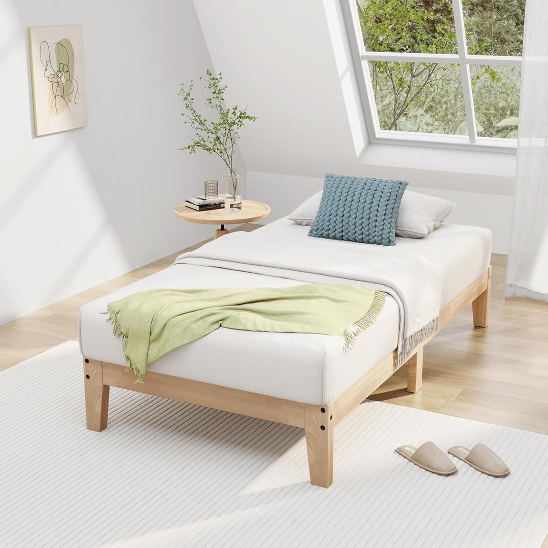 12 Inch Twin XL Solid Wood Platform Bed with Wooden Slats, No Box Spring