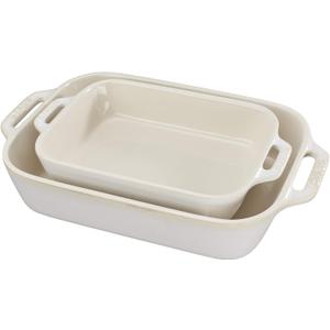 STAUB Ceramic Rectangular Baking Dish Set, 2 pc, Rustic Ivory