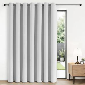 Joydeco Blackout Patio Sliding Door Curtains 84 Inches Long, Grommet Privacy Room Divider Curtains, Extra Wide Thermal Blackout Drapes for Bedroom Living Room (Greyish White 100Wx84L, 1 Panel)