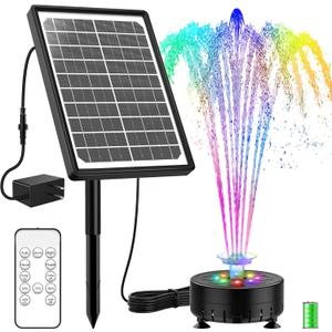 AISITIN 10W Solar Water Fountain with Colorful LED Lights & 4400mAh Rechargeable Battery, Remote Control Solar Fountain Pump with 16 Nozzles and Charging Cable for Garden, Bird Bath, Pond and Outdoor (Black)