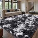 Sour Lemon 10x14 Area Rugs for Bedroom, Fluffy Rugs for Living Room, Large Area Rug Shag Shaggy Carpet Soft Plush Furry Bedside Rug, Machine Washable Area Rugs for Kids Girls Boys Home Decor Anti Slip (Black White Grey)