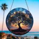 Generic 11.8 Inches Tree of Life Acrylic Window Hanging Decor Stained Glass Panels Stars At Night Scenery Wall Art Mural for Bedroom Garden Wall Decoration Suncatcher Gift for Mom Grandma Teacher