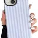 Compatible with iPhone 13/14 Case, Cute Fashion Aesthetic Striped Pattern Cover for Women, Shockproof Soft TPU and Hard PC Protective Phone Case for iPhone 13/14 6.1"- White