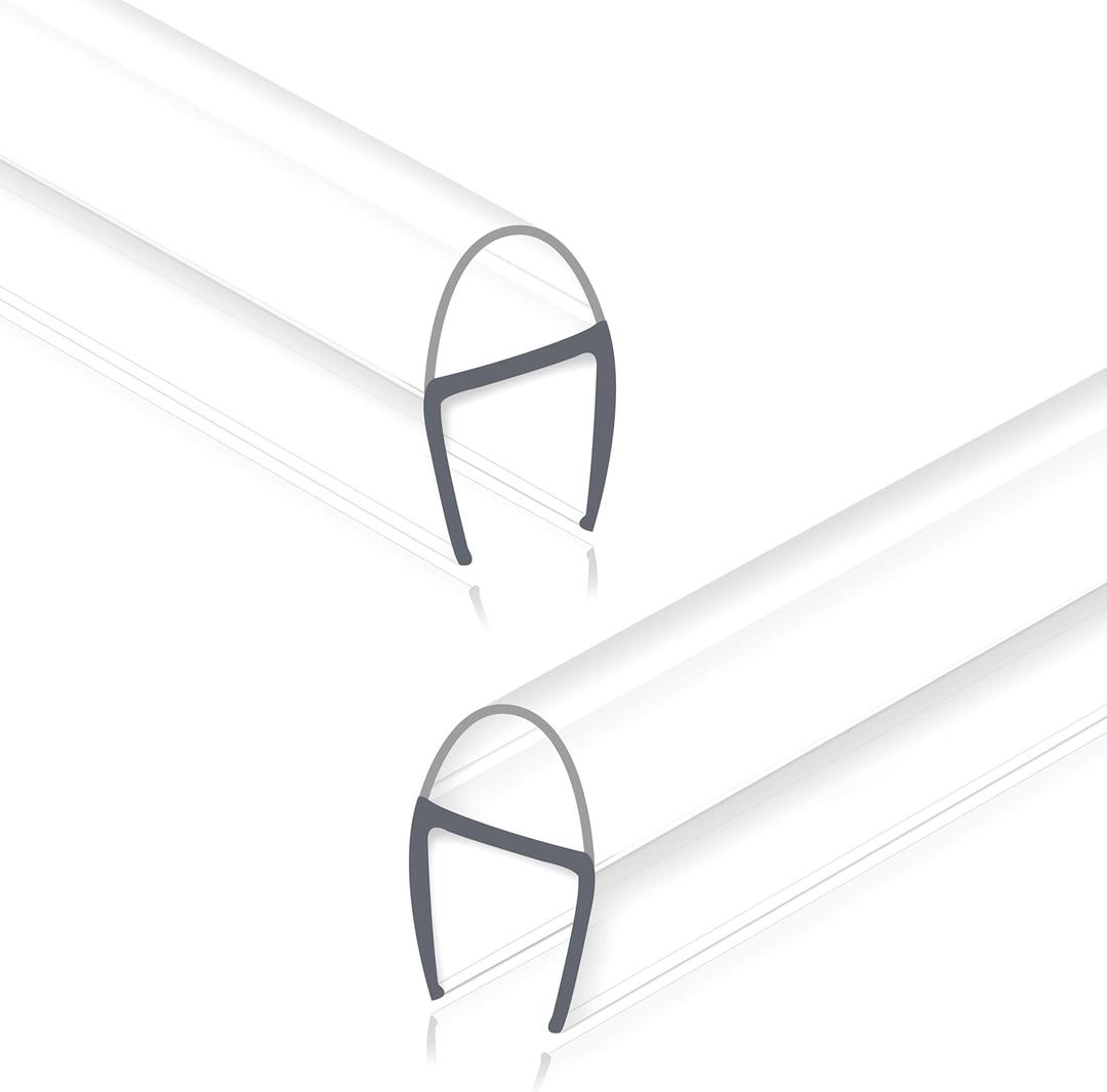 Frameless Shower Door Seal Strip 2 Pack x 39 Inch U for 3/8" Thick Glass Shower Door Side Seal Strip Bottom Seal Door Sweep Ultra Clear Polycarbonate, Stop Showers Leaks Create A Water Barrier