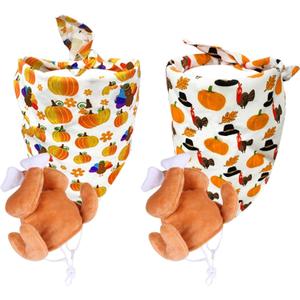 4 Pack Thanksgiving Dog Bandana Reversible Triangle Bibs Scarf Accessories,Adjustable Thanksgiving Turkey Hat for,Thanksgiving Dog Costume (One Size)