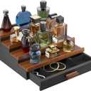 Perfume Cologne Organizer for Men: 4 Tier Wooden Perfumes Stand, Desktop Parfum Holder Wood Display Shelf with Cabinet, Bedroom Dresser Makeup Lotion Jewelry Storage Rack with Drawer