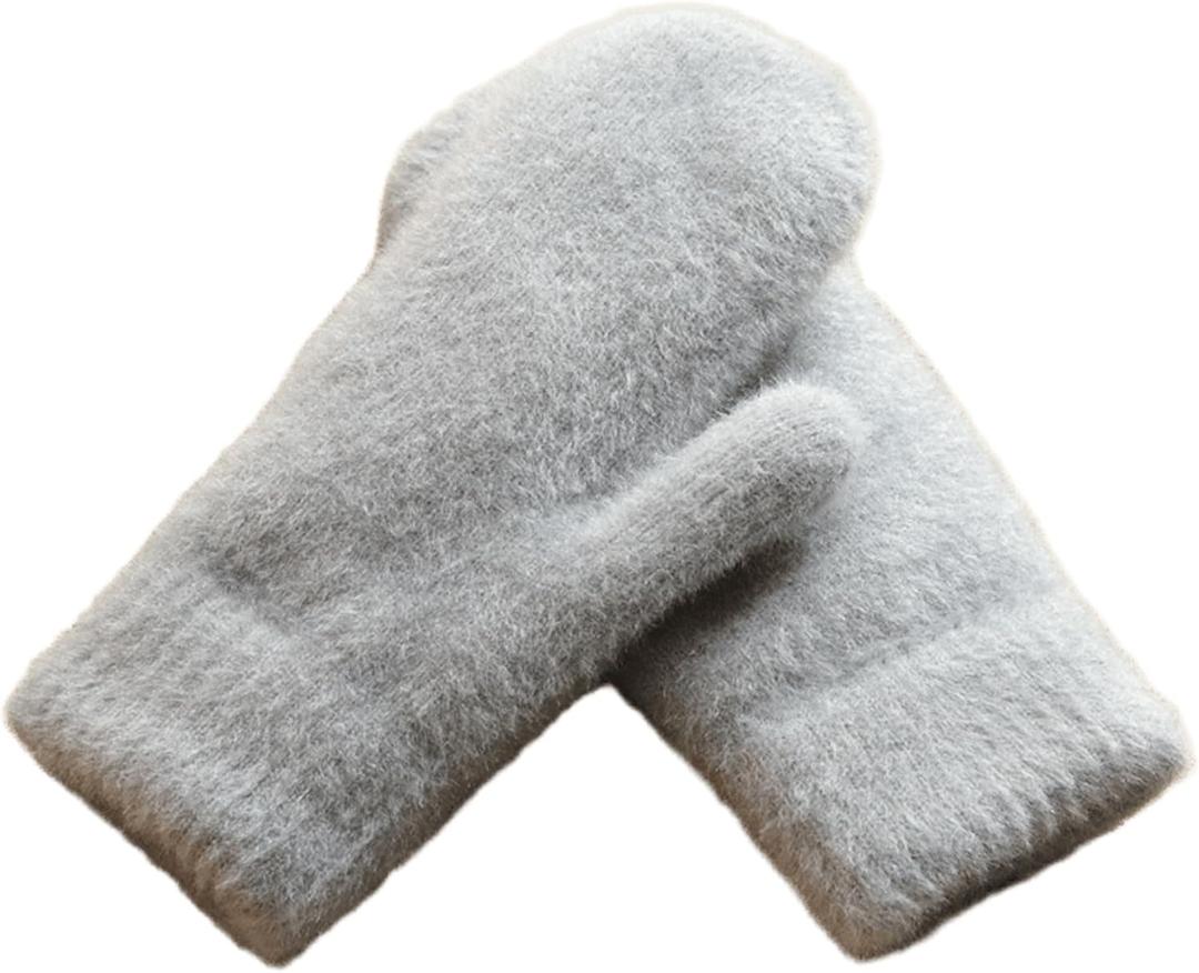 IZUS Women Winter Warm Cold-Weather-Mittens Acrylic-Wool Thick-Knitted-Crochet-Gloves Spring S/M (Gray)