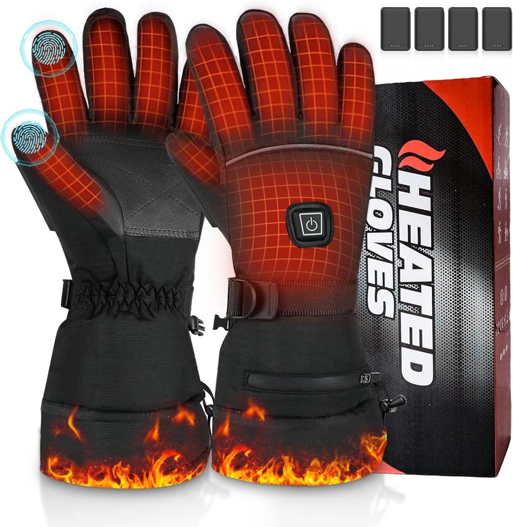 Heated Gloves for Men Women, 5V 6000mAh Rechargeable Hand Warmer Gloves with Touchscreen, Waterproof Electric Heating Glove for Riding, Hunting, Skiing, Hiking, Outdoor Work (Large)