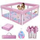 TOREVSIOR Foldable Baby Playpen with Mat, 50"×50" Collapsible Playpen for Babies and Toddlers, Indoor & Outdoor Kids Safety Play Pen, Portable Play Yard, Foldable Baby Play Pen with 50 Ocean Balls