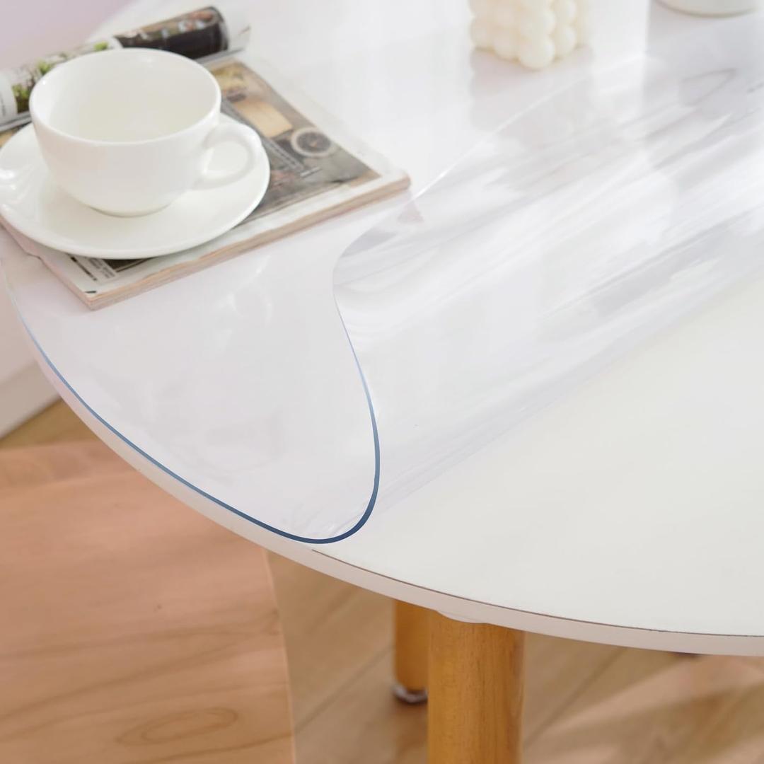 48 Inch Round Clear Table Cover Protector, 2mm Thick Round Clear Table Protector for Dining Room Table, Waterproof Round Plastic Vinyl Table Pad