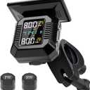 Motorcycle Tire Pressure Monitoring System, Motorcycle TPMS with 2 External Sensors, LCD Display, USB charging, IP67 Waterproof, Motorbike Tyre Temperature Alarm, Two-Wheeled Motorcycle TPMS