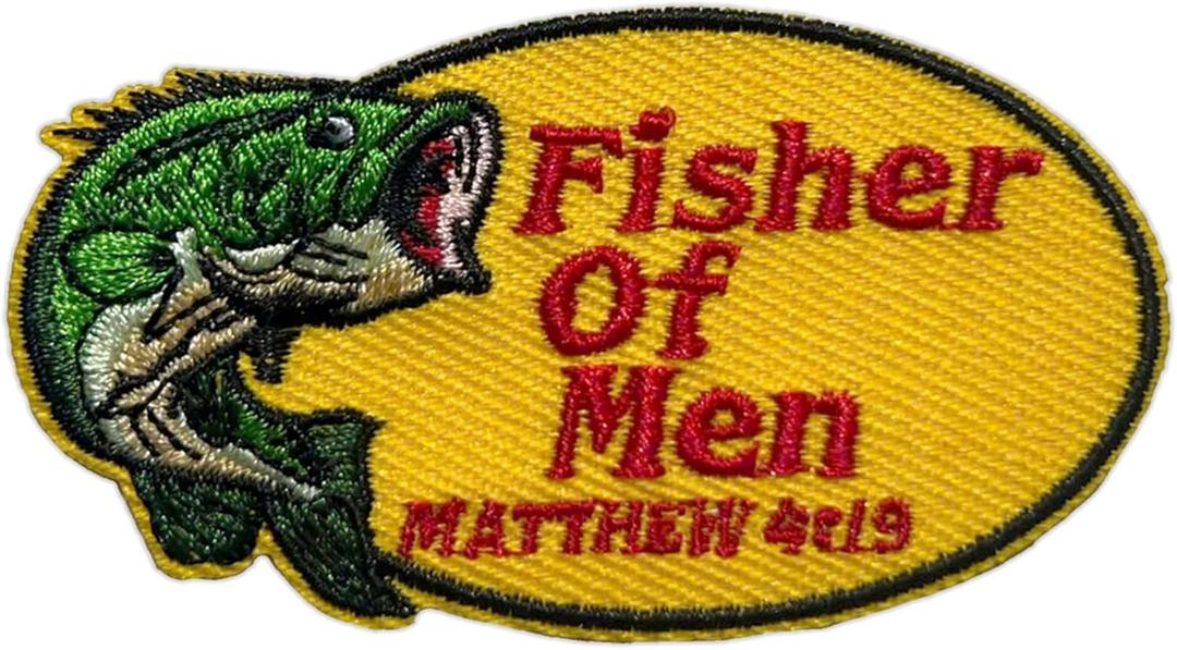 Fisher Of Men Patch, Faith 3 Inches Iron On/Sew On Embroidered Applique Fabric Bible Matthew 4:19 Patches for Clothes Backpacks Hat Jeans, Religious Prayer Embroidery Patches for Christians