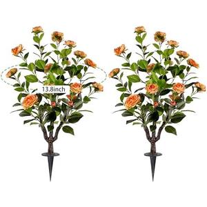 smfbegl Artificial Camellia Tree【 2 Pack 】, 36'' Faux Camellia Plant in Pot with Orange Flowers for Spring Home Front Door Outdoor Indoor Decoration (Orange)