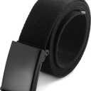 Mile High Life Cut To Fit Canvas Web Belt Size Up to 52" with Flip-Top Solid Black Military Buckle