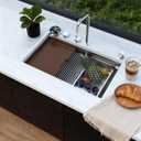 Square Design 33 Inch Waterfall Kitchen Sinks Undermount, Kitchen Sink with Faucet Combo, Modern Smart Workstation Stainless Steel Single Bowl Kitchen Sinks, 33" x 19" x 10" Inch, Chromed Silver