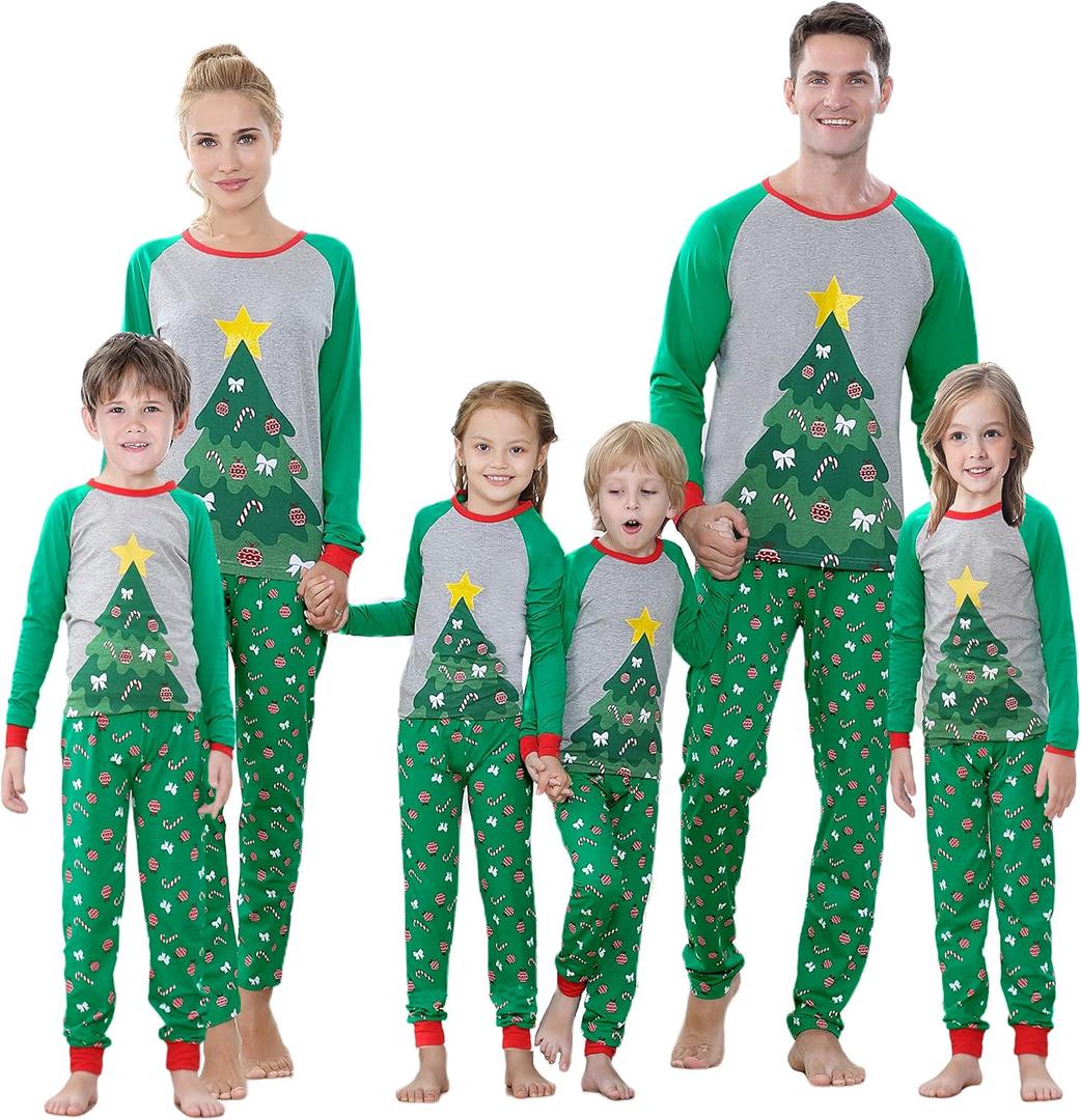 Benaive Matching Family Christmas Pajamas Set Boys Girls Holiday Pjs for Women Men Sleepwear (Green, S)