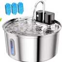 Wireless Cat Water Fountain - 108oz/3.2L Automatic Cat Water Fountain Cordless, Stainless Steel Battery Operated Pet Fountain Rechargeable Water Dispenser for Cats, Dogs, Multiple Pets