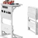 HLDIRECT C Shaped End Table with Charging Station, Couch Side Table with Storage Bag, Foldable TV Tray with 2 USB Ports and Outlets for Living Room, Bedroom, White