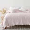 HORIMOTE HOME Pink Ruffled Quilt Queen Size, Stone-Washed Microfiber Lightweight Crinkled Farmhouse Rustic Shabby Chic Bedding Set, 3 Pieces Reversible Bedspread with Pillow Shams for All Season (Full/Queen(90"x 96"))