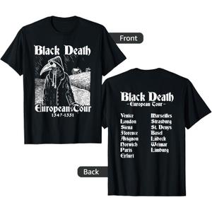 Black Death Bubonic Plague European Tour Goth Plague Doctor T-Shirt (S, Black)