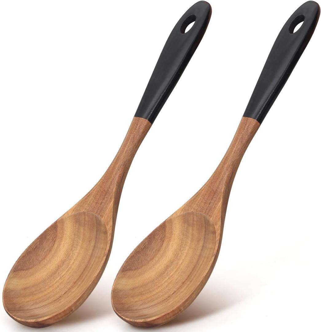 2 Pcs Large Wooden Spoons for Cooking Serving Spoon 12" Big Mixing Spoons for Baking Cooking Spoon Set Unique Acacia Wood Utensils Teak Long Stirring Spoons Kitchen Tools Spatula