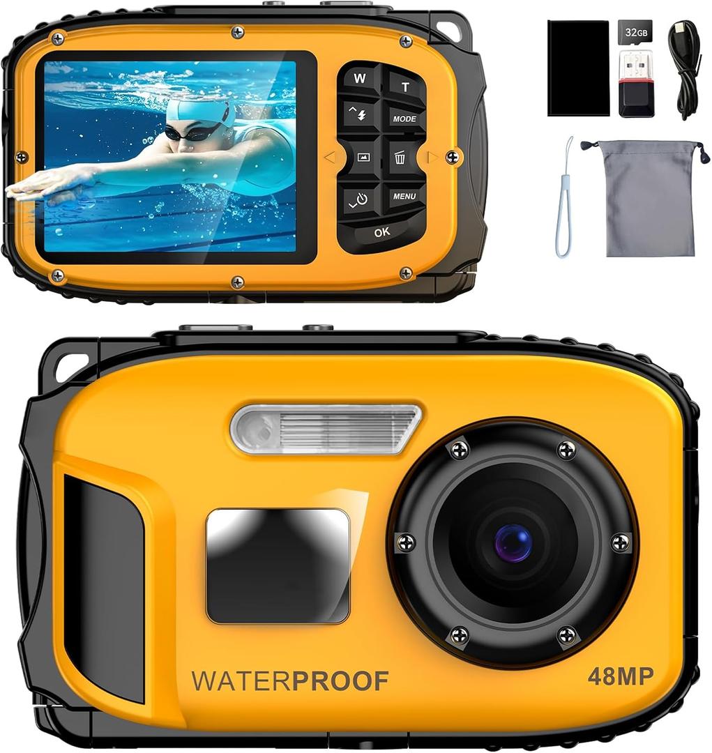 Underwater Floating Digital Camera  48MP HD Bare-Body Waterproof Camera, No Case Needed for Underwater Fun & Childhood Memories (Yellow)