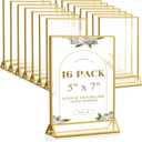 Smarpau 5x7 Gold Acrylic Sign Holder, 16 Pack Vertical Double Sided Gold Table Number Holders, Clear Picture Frame Menu Display Stand for Wedding Reception Party Banquet Home Office Restaurant