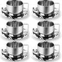6 Pack Stainless Steel Coffee Cups Set, 7oz Insulated Espresso Cups with Spoon and Saucer, Double Walled Coffee Mugs for Latte, Tea, Milk, Cappuccino