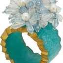 Saro Lifestyle Beaded Petal Delight Resin Napkin Ring (Set of 4), Aqua