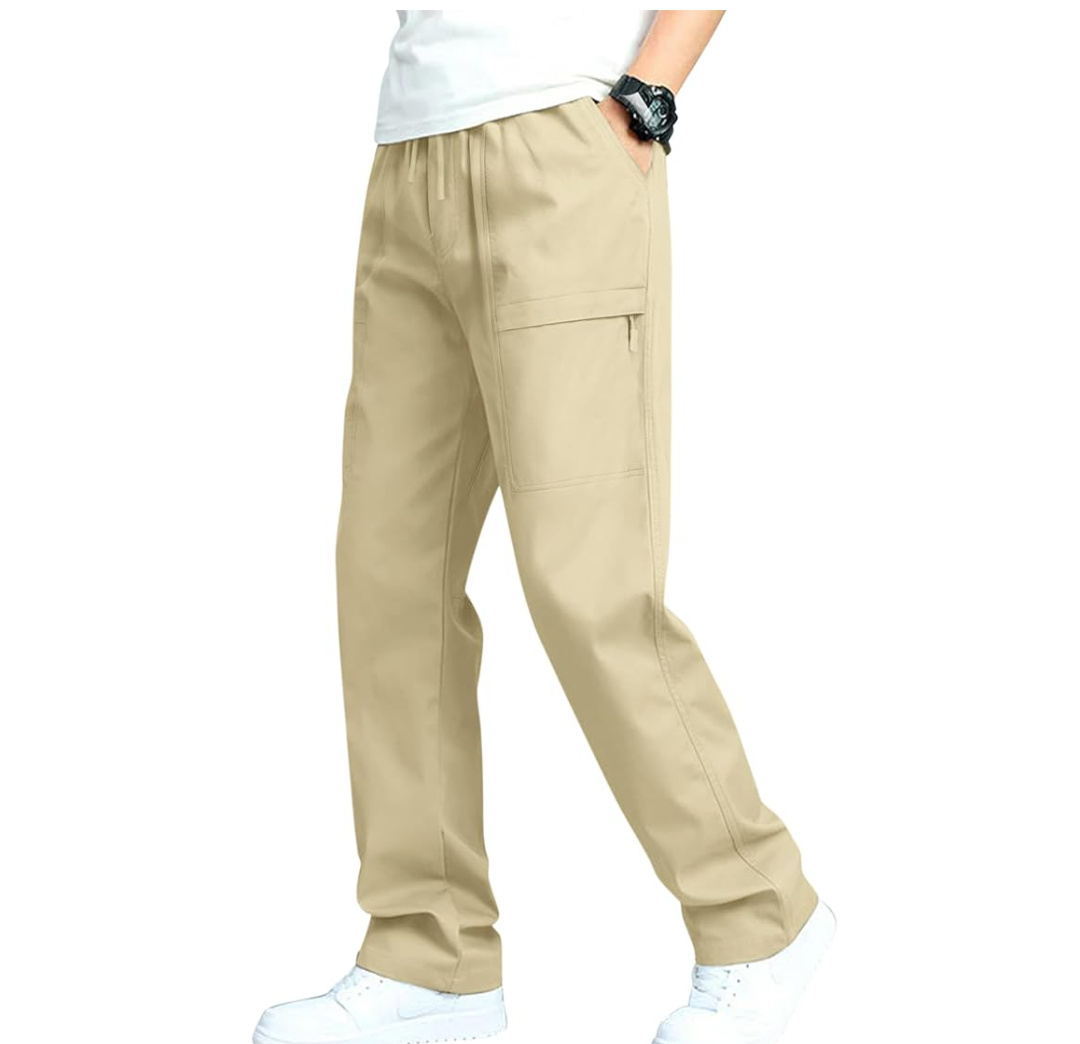 DOWMQ Men's Casual Cargo Pants Workout Sweatpants Joggers Stretch Hiking Drawstring Tactical Trousers Khaki,S DOWMQ Men's Casual Cargo Pants Workout Sweatpants Joggers Stretch Hiking Drawstring Tactical Trousers Khaki,S