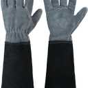 HANDLANDY Long Gardening Gloves for Men & Women, Cowhide Leather Rose Pruning Gloves, Breathable Thorn Proof Gauntlet Glove (Dark Grey-Black, M) (Medium (Pack of 1))