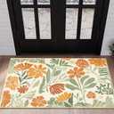 RoomTalks Colorful Floral Botanical 2x3 Small Area Rugs for Bathroom Kitchen Indoor Soft Aesthetic Entryway Rugs Washable, Modern Abstract Funky Boho Plants Cute Tropical Bathroom Rugs Non Slip (Green and Terracotta)