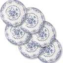 Dinner Plates, Ceramic Plates Set of 6, Kitchen Plates Microwave Safe, White Plate Dessert Blue Floral Plate Porcelain (Blue Rose, 10.5 inch)