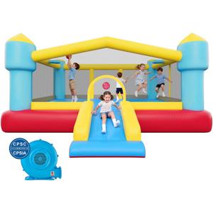 VEVOR Inflatable Bounce House, 14.7 x 13.8 x 6.8 ft Jumping Bouncy Castle, Inflatable Jumper for Kids with Slide, Basketball Hoop, Target Game & Jumping Area, Jumpings House Holds 3-4 Kids (Ages 3-8)