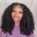 IWISH Burmese Curly Half Wig Human Hair 200% Density Put on and Go Glueless Wigs No Lace 24 Inch 3 In 1 Drawstring Seamless Flip Over Headband Wig for Women Beginner Friendly