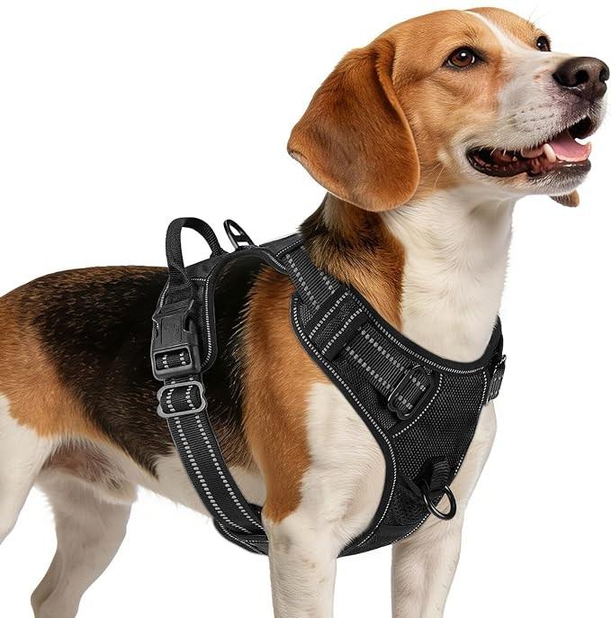 No Pull Dog Harness for Dog, Reflective Pet Vest with Front Clip, Adjustable Soft Padded Harnesses with Easy Control Handle for Training and Walking, Black