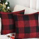 Tosewever Set of 4 Christmas Buffalo Check Plaid Pillow Covers, 18 x 18 inches Red and Black Farmhouse Pillow Cases, Cotton Linen Throw Pillow Covers Cushion Case for Home Decor Car Bed Sofa Couch