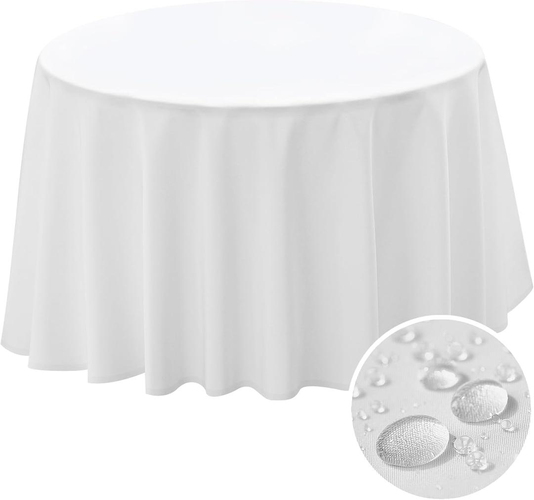 BYDOLL Table Cloth 60 Inch Round Tablecloth Fits Max50 Inch Diameter Table Top,White Polyester Washable Wrinkle-Free Spillproof Tablecloth for Party Patio Cover