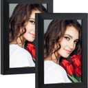 LBECUA 4x6 Picture Frame Set of 2, Wooden Picture Frames with HD Plexiglass Display Photo 4x6, Horizontal and Vertical for Wall and Tabletop, Black