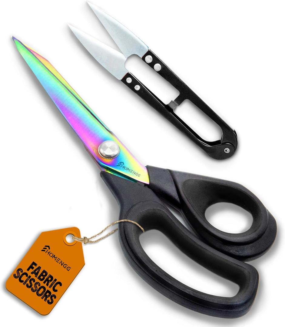 Premium Fabric Scissors, 9.5 Inch Heavy Duty Titanium Coated Stainless Steel Dressmaking Scissors with Soft Grip - Extra Sharp Sewing Shears for Fabric Cutting (Black)