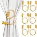 Rope Curtain Tiebacks, 6pcs Decorative Handmade Tie Backs Curtain Holdbacks Holders Cord for Window Sheer Drapes Indoor Outdoor, Gold
