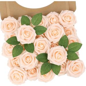 N&T NIETING Artificial Flowers, 25Pcs Fake Flowers Roses Foam Roses with Stems Perfect for Valentines Day DIY Wedding Bouquets Centerpieces Bridal Shower Party Home Flower Arrangement Decorations (Blush)