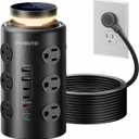 Tower Power Strip with Night Light,PD20W USB C Power Strip Tower with Multiple Outlets, 12 Outlets,5 USB Ports (3 USB-C), 6FT Extension Cord Desk Charging Station for Home,Office,Dorm Essentials,Black