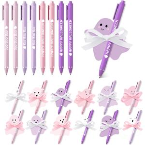 48 Sets Halloween Sticky Notes and Pens Set, 48 Ghost Memo Pads 48 Halloween Ballpoint Pens Ghost Party Gifts Supplies for Student Classroom School Birthday Party Gift Supplies Favors