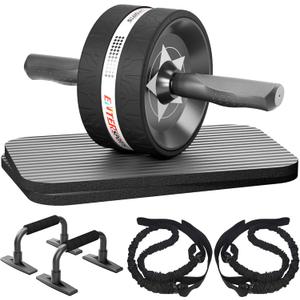Ab Rollers Wheel Kit, Exercise Wheel Core Strength Training Abdominal Roller Set with Push Up Bars, Resistance Bands, Knee Mat Home Gym Fitness Equipment for Abs Workout (Black)