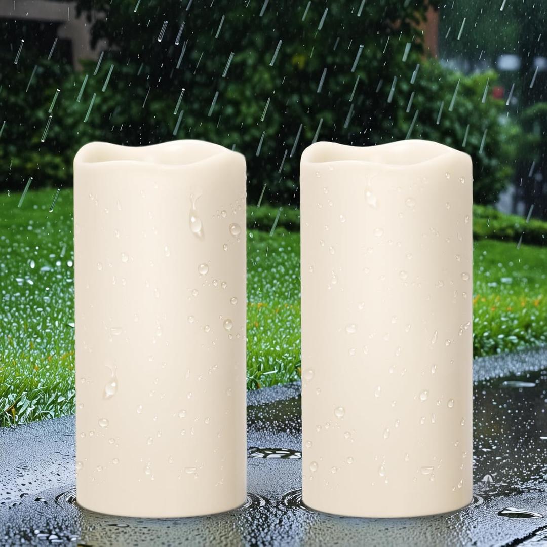 GenSwin Solar Outdoor Waterproof Flameless Candles, 8x4 Solar Rechargeable Pillar Candles, Sensor for Dusk to Dawn, for Outdoor, Lanterns, Pation Decorations(Set of 2) (Cream)
