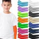 Mepase 14 Pairs Arm Sleeves for Kids UV Sun Protection Cooling Arm Compression Cover Boy Girl Toddler Sport Football (3-7 Age, Solid Color)