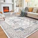 OPPODREAM Soft Neutral Area Rugs 9x12 Living Room, Washable Rugs 9x12 with Non Slip Backing, Faux Cashmere Low-Pile 9 x 12 Carpet, Cream White & Blue & Light Brown