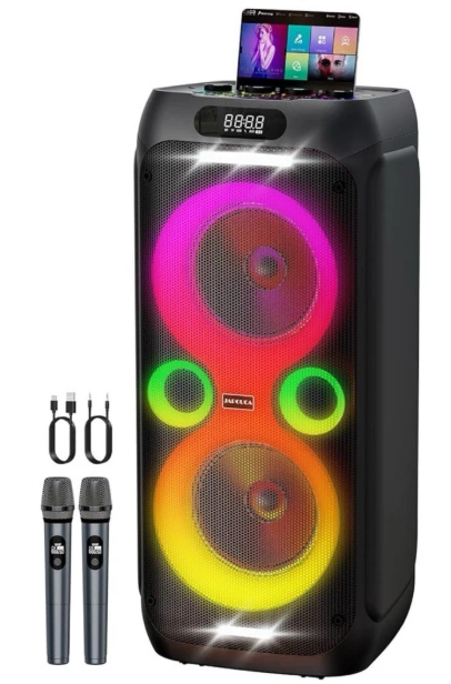 Japouca Bluetooth Speaker with 2 Wireless Microphones Two 8 Speaker Portable Sound System for Music Singing and Entertainment at Home or Outdoor Parties Japouca Bluetooth Speaker with 2 Wireless Microphones Two 8 Speaker Portable Sound System for Music Singing and Entertainment at Home or Outdoor Parties