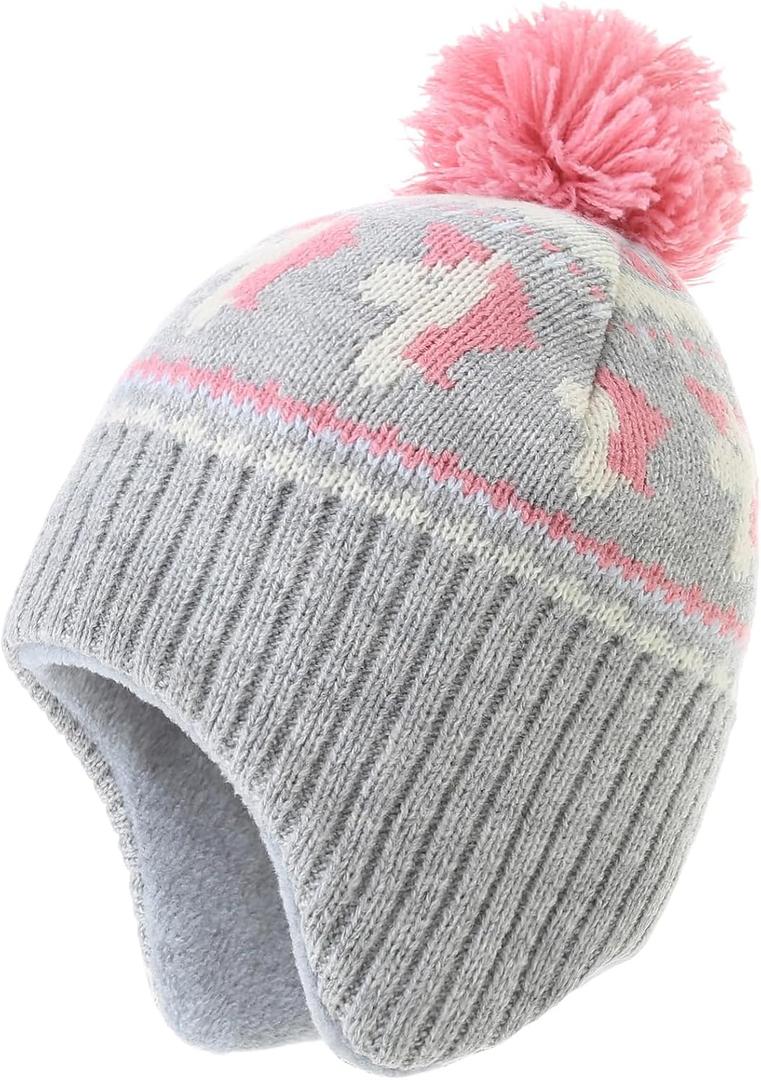 Monimo Girls Winter Hat Knitted Earflaps Girls Beanie Thicken Fleece Lining Kids Winter Hat